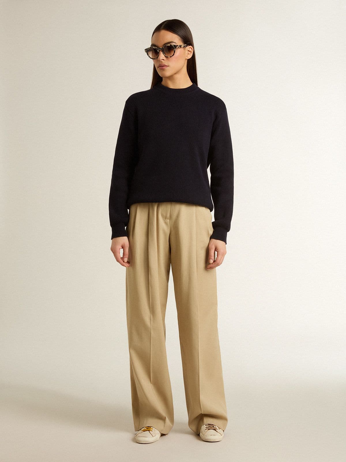 Golden Goose - True-Star Donna in nappa bianca con stella oro e talloncino in suede beige in 