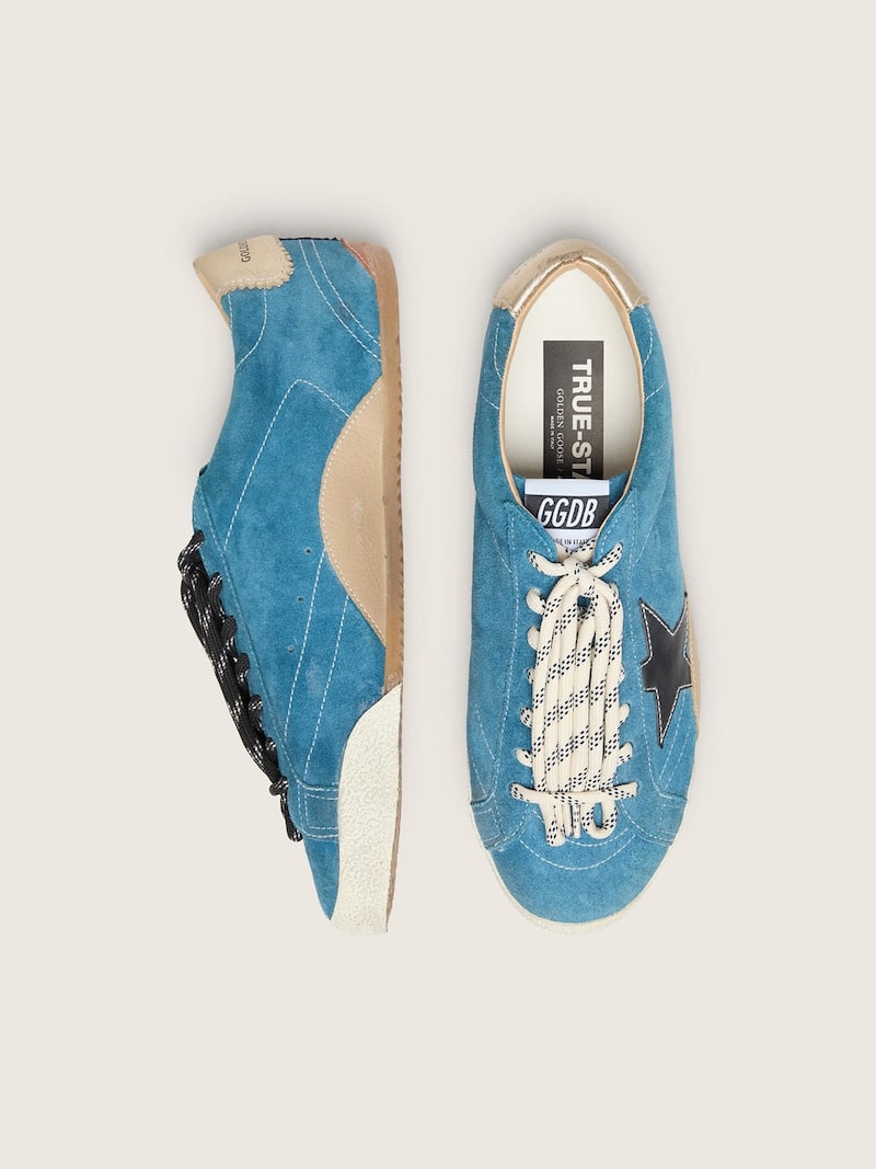 Golden Goose - True-Star Donna in suede ottanio con stella nera e talloncino panna in 