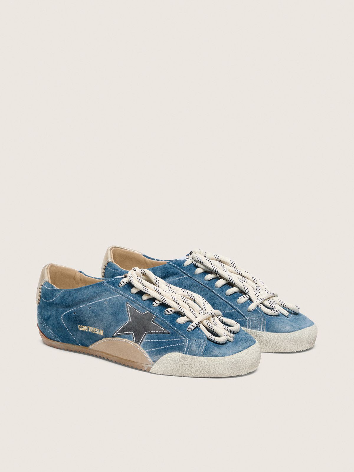 Golden Goose - True-Star de mujer de ante verde azulado con estrella negra y refuerzo del talón nata in
