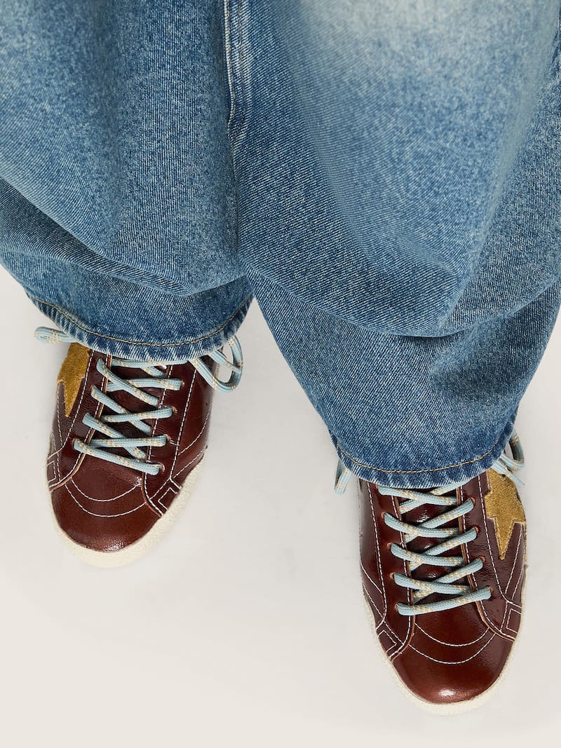 Golden Goose - True-Star Donna in naplak bordeaux con stella in suede e talloncino in nappa argento in 