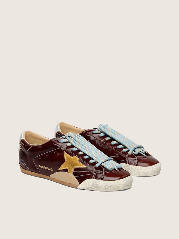 Golden Goose - True-Star Donna in naplak bordeaux con stella in suede e talloncino in nappa argento in 