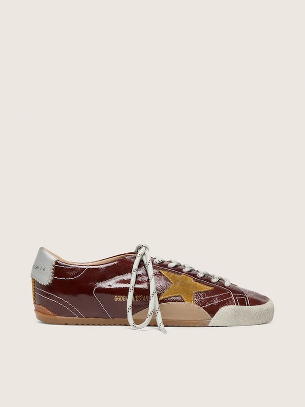 Golden Goose - Women's True-Star in burgundy naplak with suede star and silver nappa heel tab in 