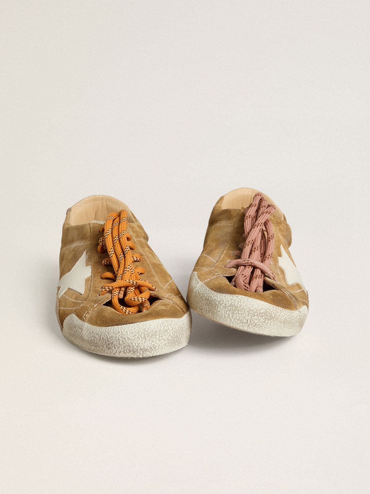 Golden Goose - Women's True-Star in tobacco-colored suede with white star and platinum heel tab in 