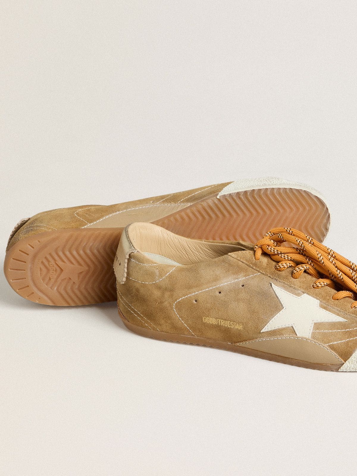 Golden Goose - Women's True-Star in tobacco-colored suede with white star and platinum heel tab in 