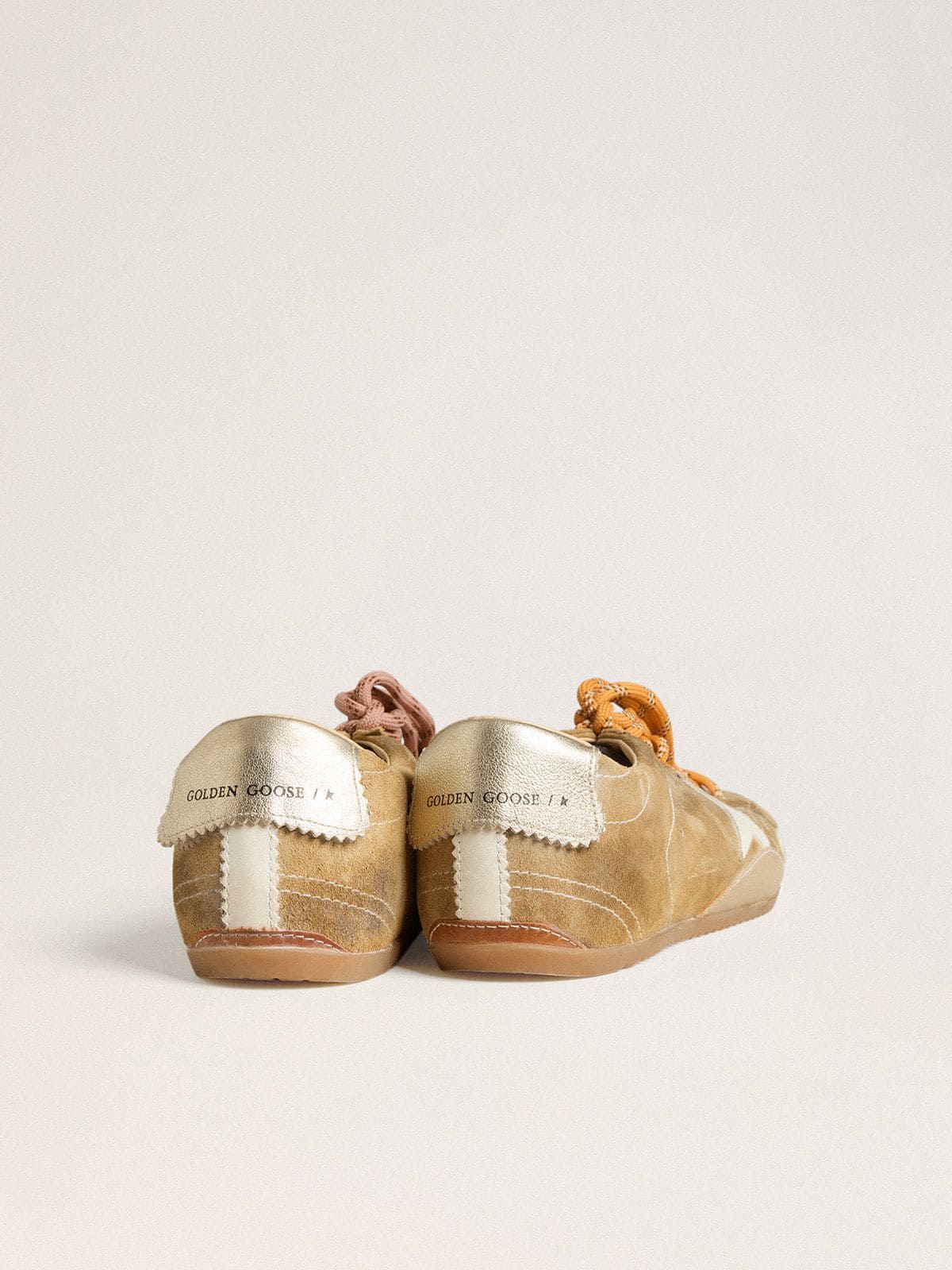 Golden Goose - Women's True-Star in tobacco-colored suede with white star and platinum heel tab in 