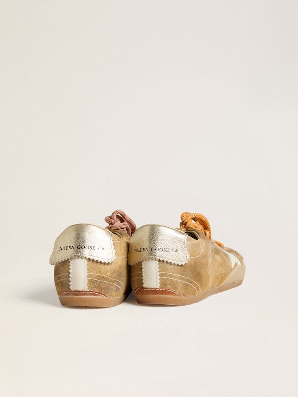 Golden Goose - Women's True-Star in tobacco-colored suede with white star and platinum heel tab in 