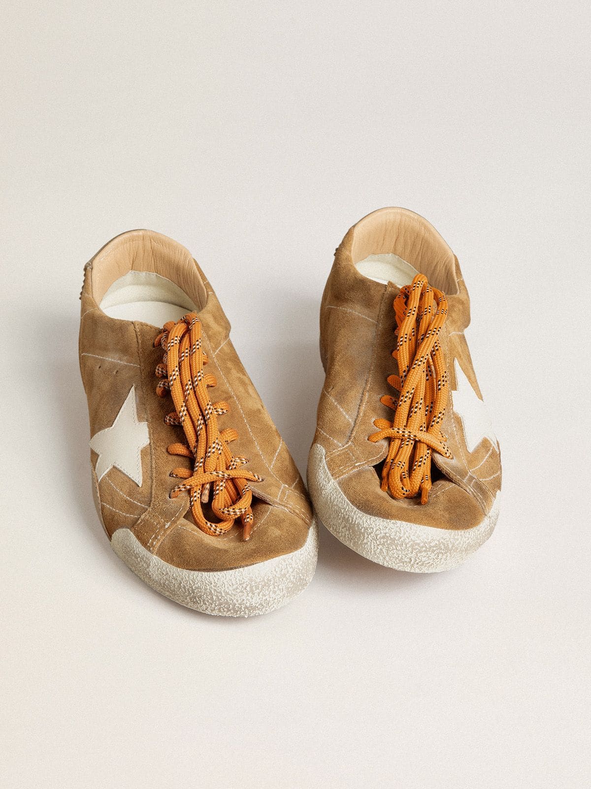 Golden Goose - Women's True-Star in tobacco-colored suede with white star and platinum heel tab in 