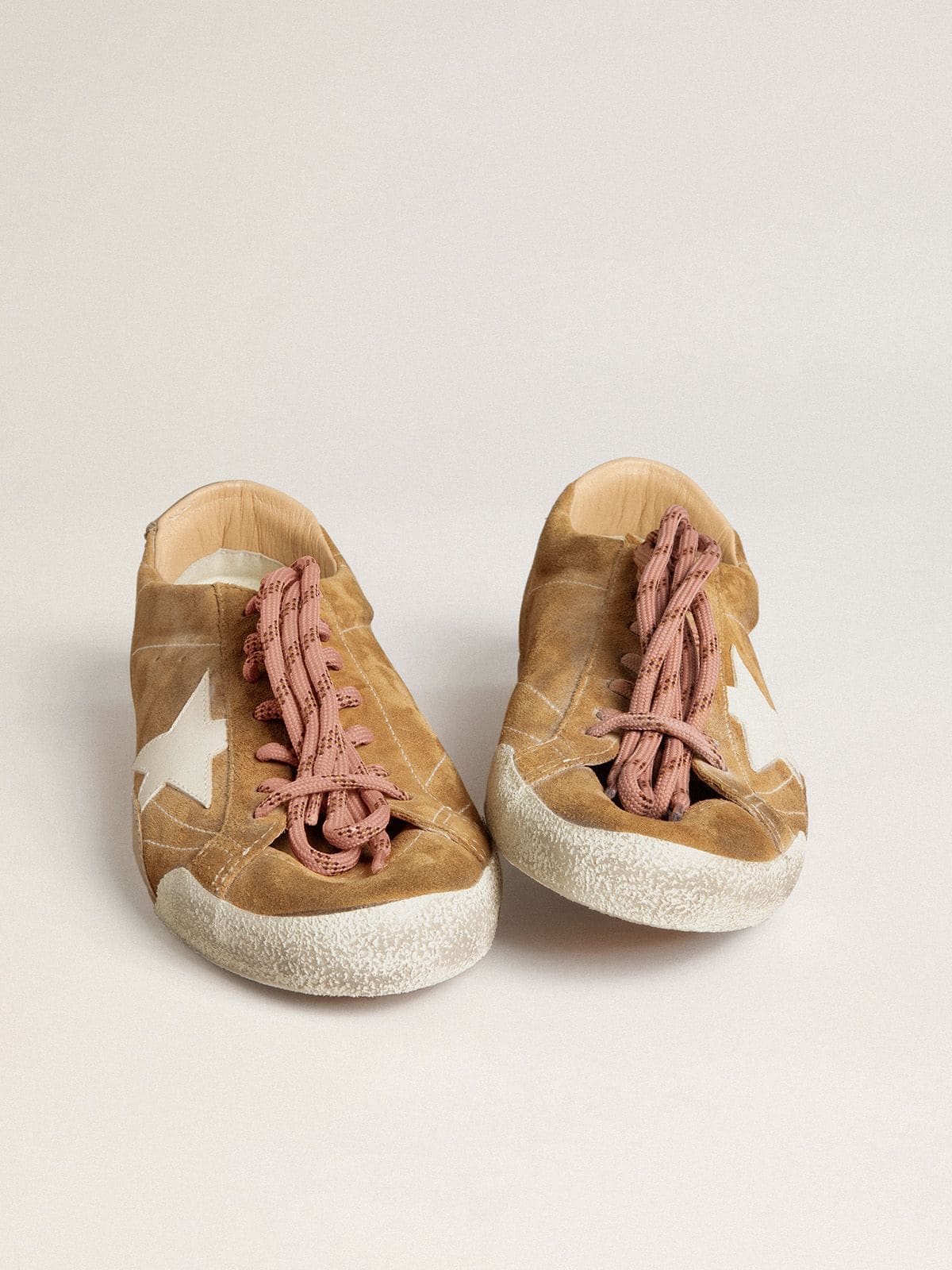 Golden Goose - Women's True-Star in tobacco-colored suede with white star and platinum heel tab in 