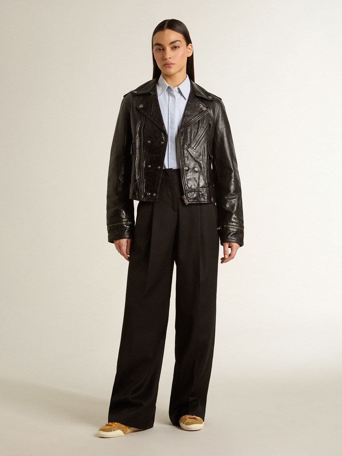 Golden Goose - Women's True-Star in tobacco-colored suede with white star and platinum heel tab in 