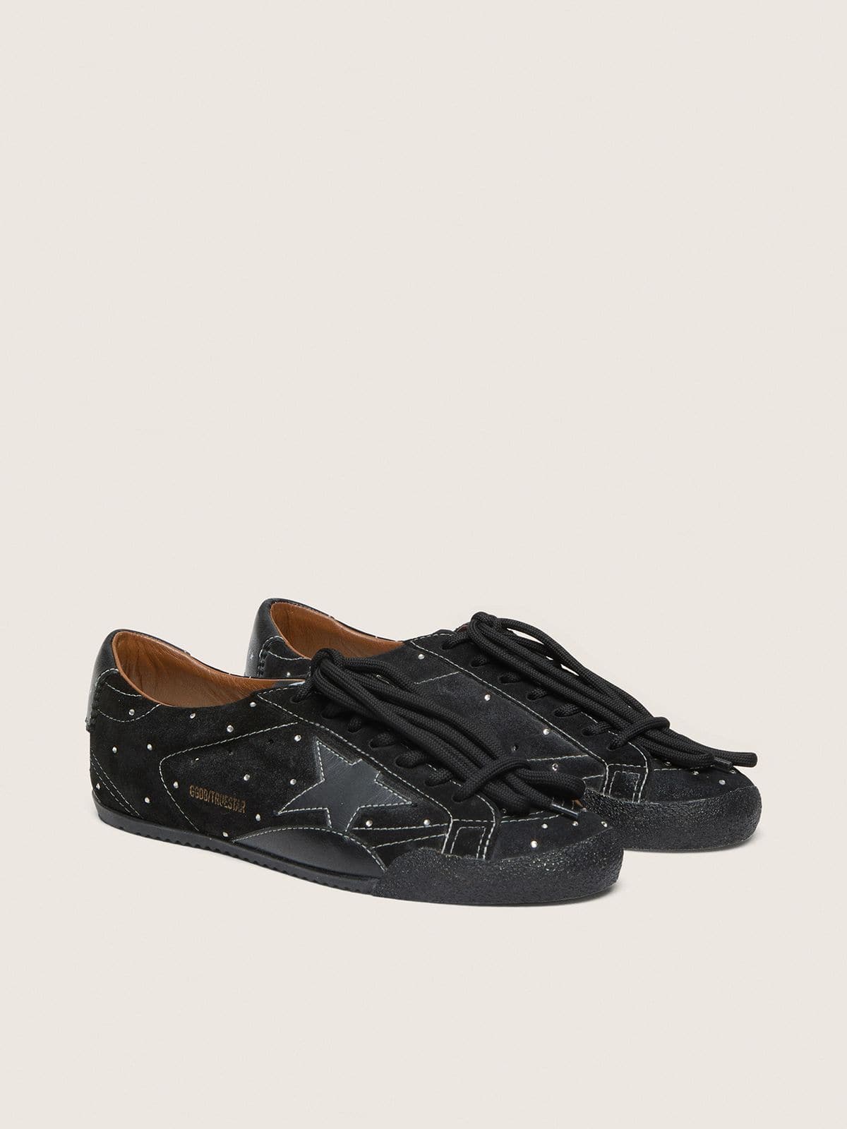 Golden Goose - True-Star Damen aus schwarzem Suede mit Swarovski-Kristallen und Lederstern in 