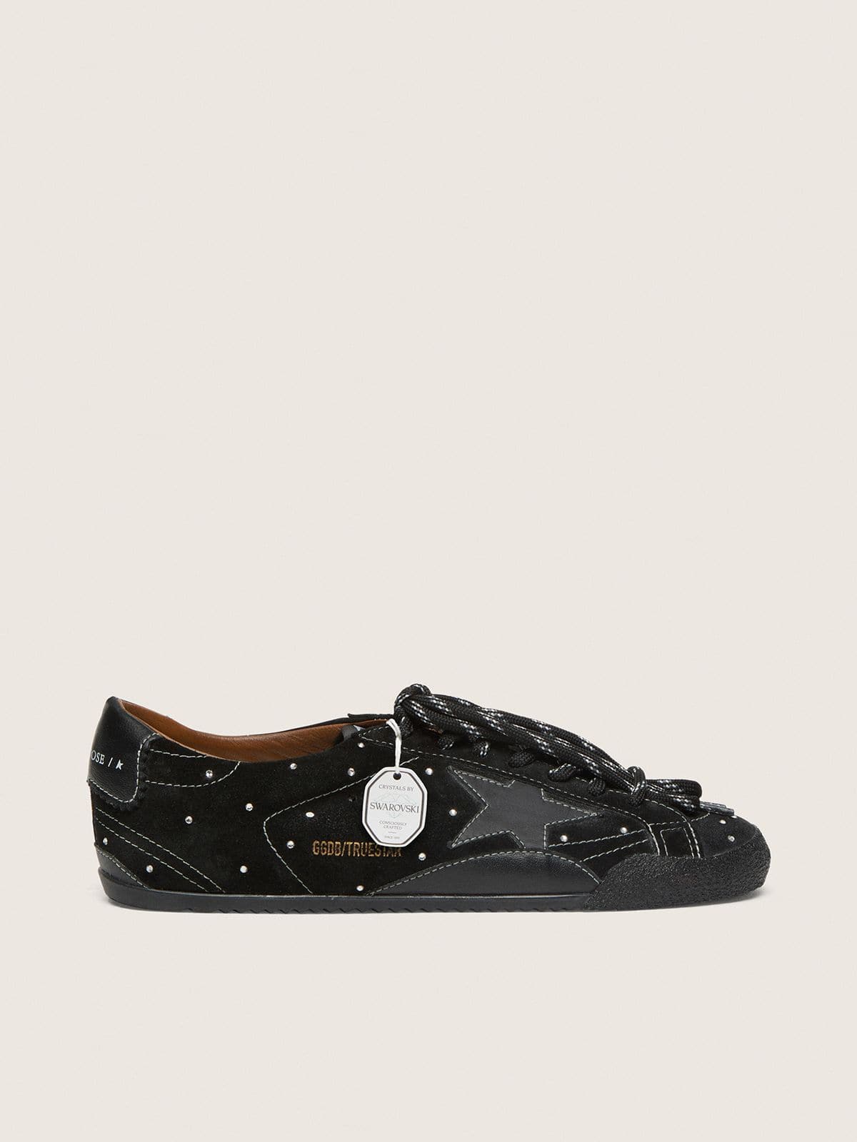 Golden Goose - True-Star Damen aus schwarzem Suede mit Swarovski-Kristallen und Lederstern in 