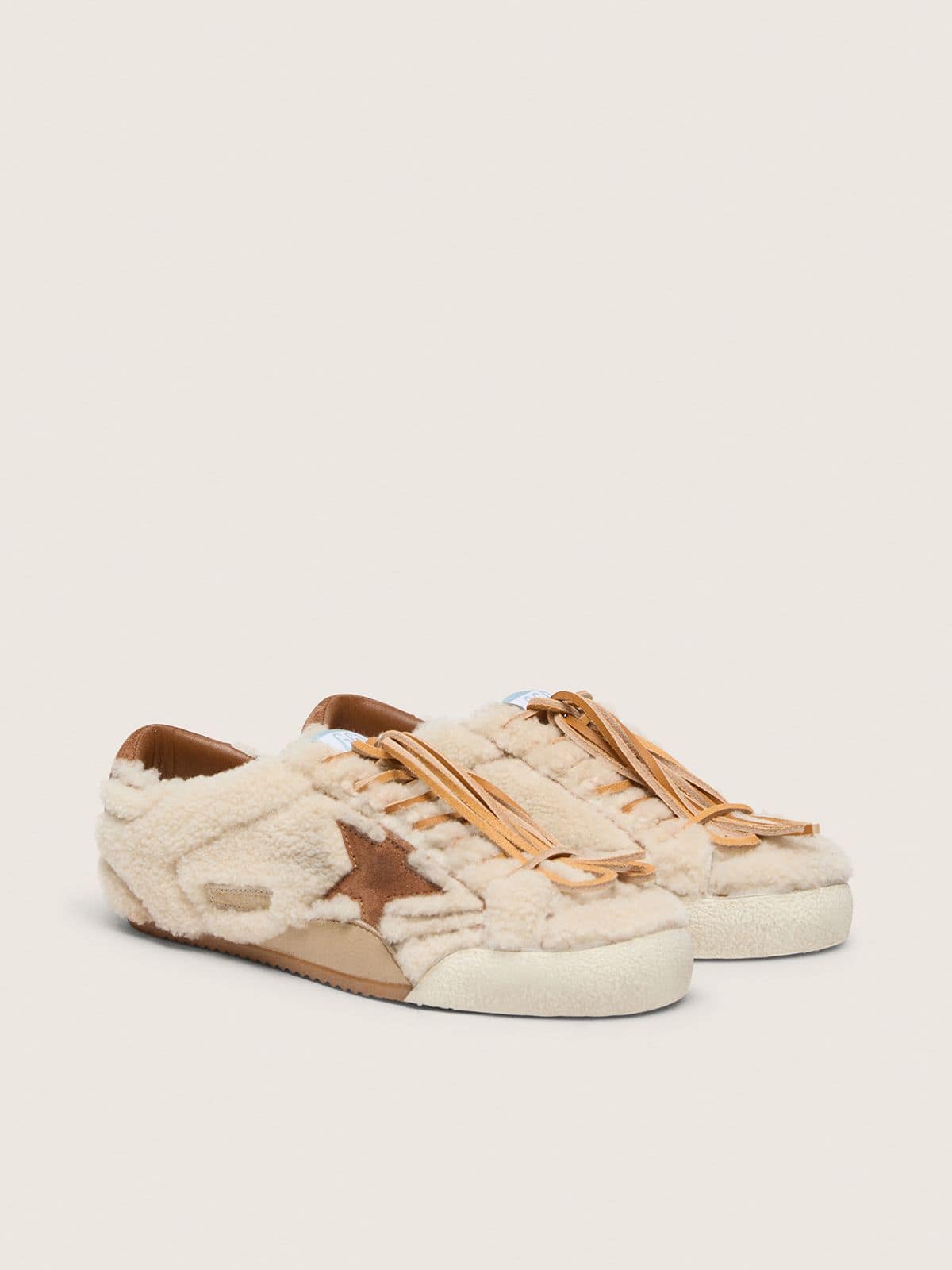 Golden Goose True-Star donna in shearling beige con stella color cuoio True-Star
