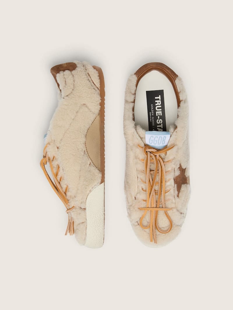 Golden Goose - Women's True-Star in beige shearling with tan leather star in 