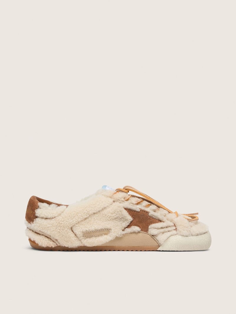 Golden Goose - Women's True-Star in beige shearling with tan leather star in 