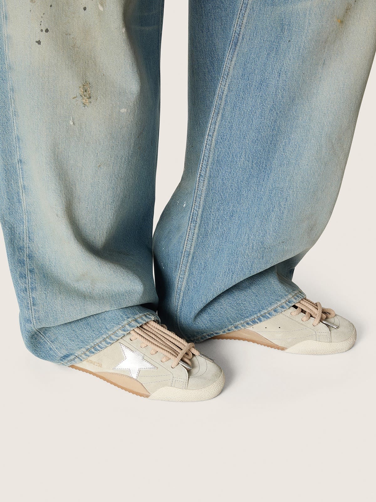 Golden Goose - Women's True-Star in light gray suede with metallic silver star and heel tab in 
