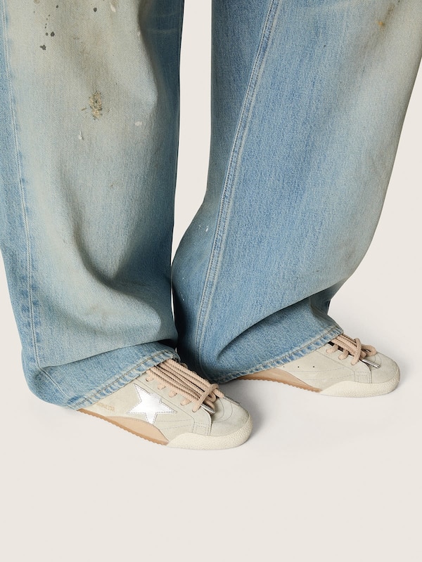Golden Goose - Women's True-Star in light gray suede with metallic silver star and heel tab in 