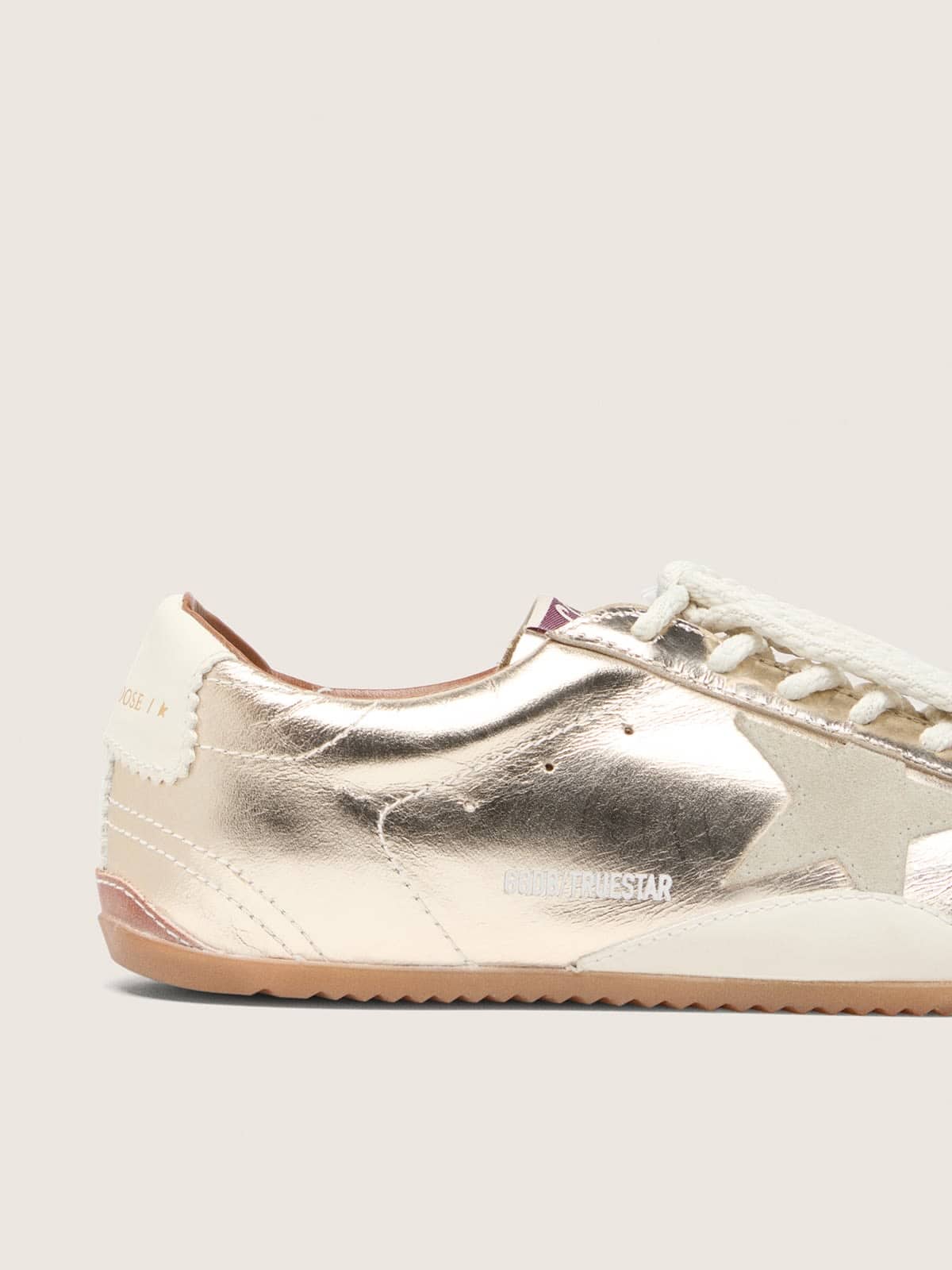 Golden Goose - Women&rsquo;s True-Star in metallic silver leather with light gray suede star in 