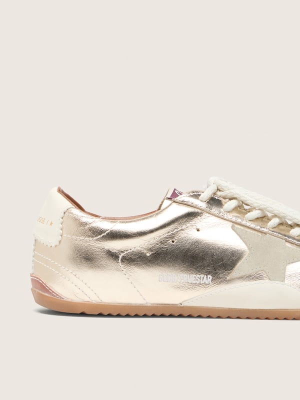 Golden Goose - Women&rsquo;s True-Star in metallic silver leather with light gray suede star in 