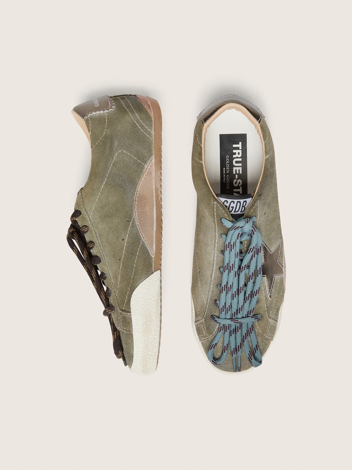 Golden Goose - True-Star donna in suede oliva con stella oro in 