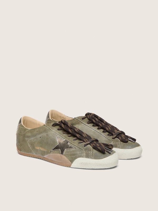 Golden Goose - True-Star Damen aus olivgr&uuml;nem Rauleder mit goldfarbenem Stern in 
