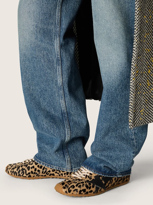 Women's Marathon Speed in beige and black leopard-print pony skin with black leather star