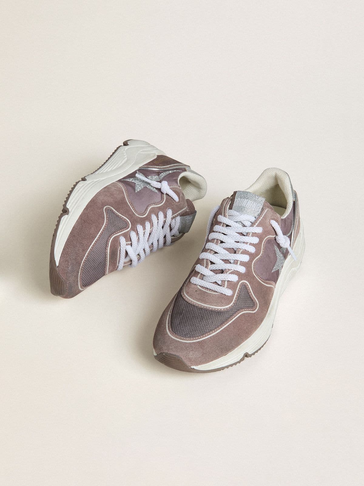 Golden Goose - Women's Running Sole LTD in lavender nylon and suede with printed star and silver leather heel tab in 