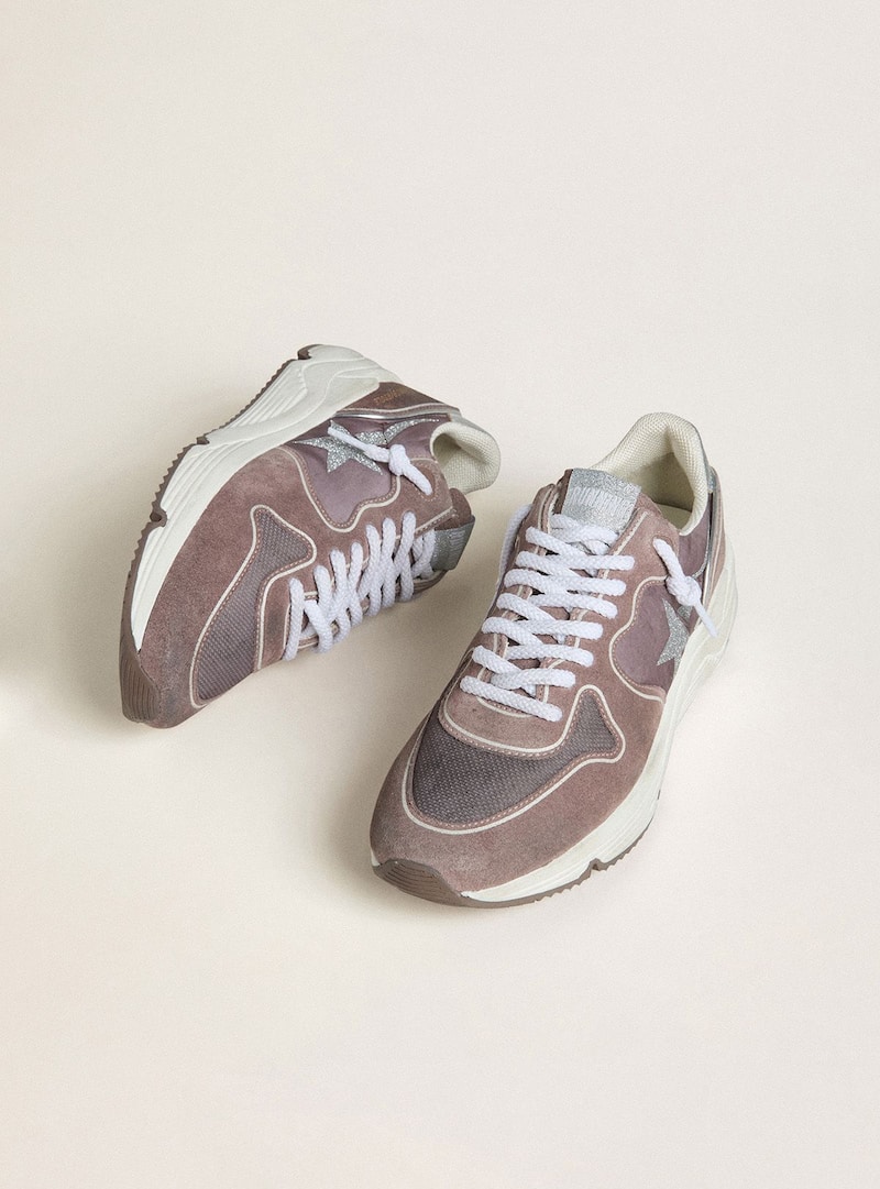 Golden Goose - Women's Running Sole  in lavender nylon and suede with printed star and silver leather heel tab in 
