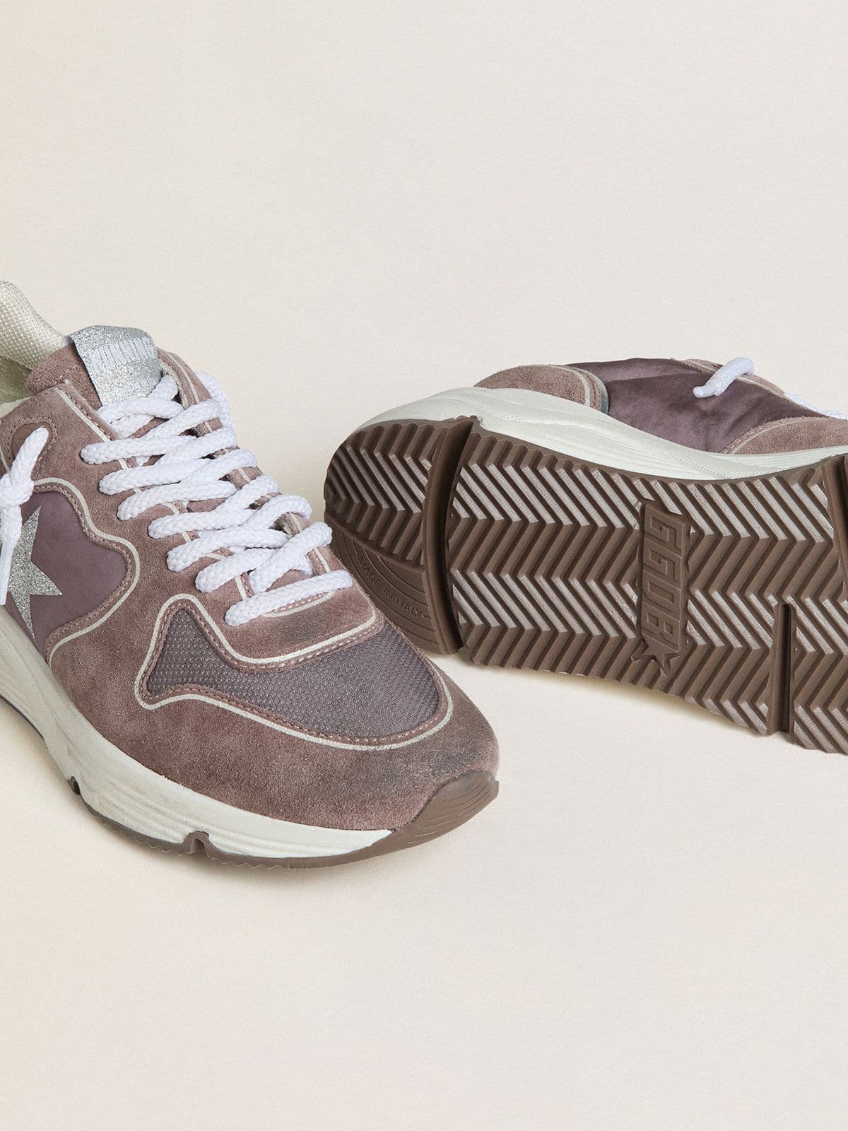 Golden Goose - Women's Running Sole LTD in lavender nylon and suede with printed star and silver leather heel tab in 