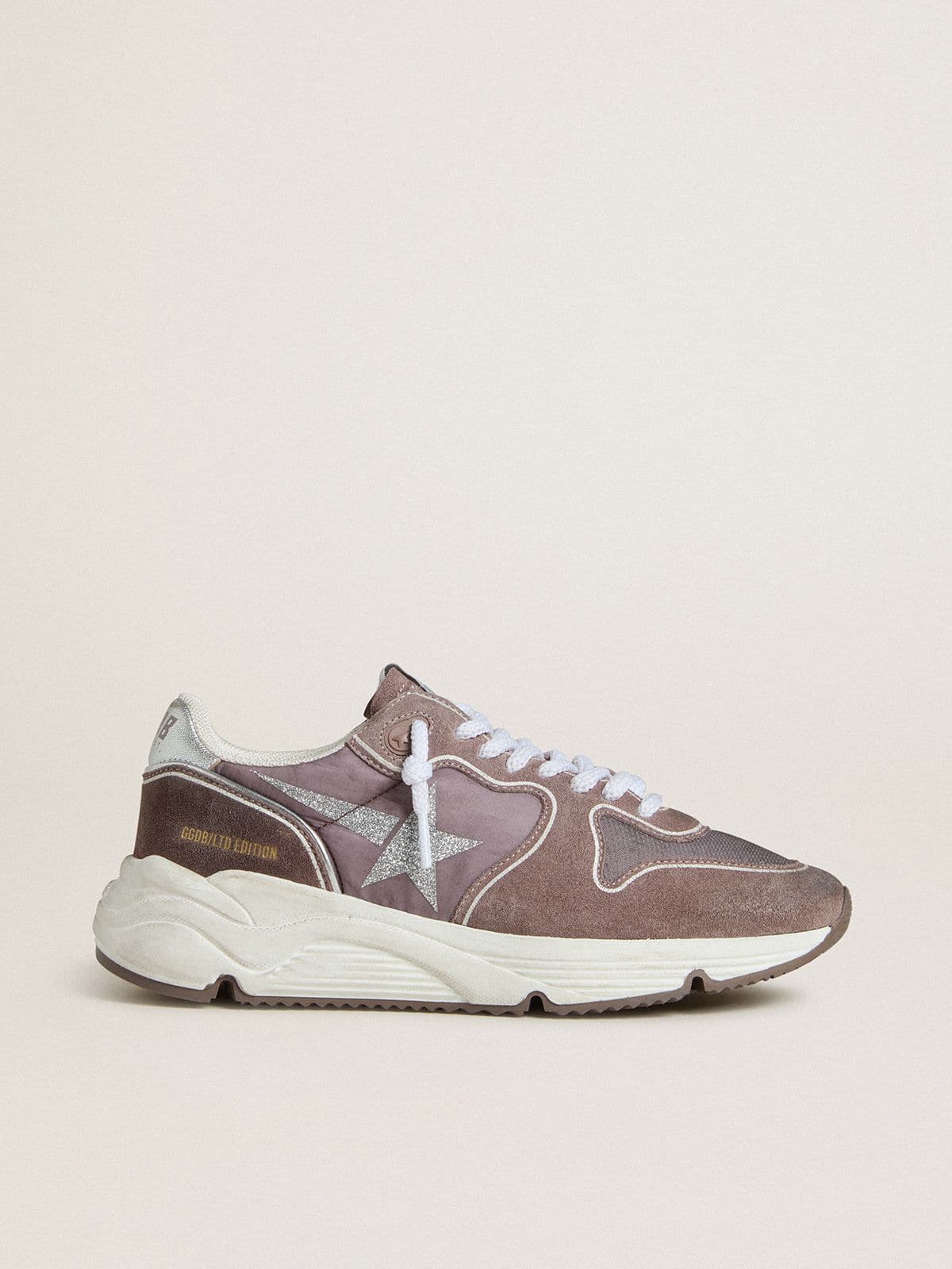 Golden Goose - Women's Running Sole LTD in lavender nylon and suede with printed star and silver leather heel tab in 