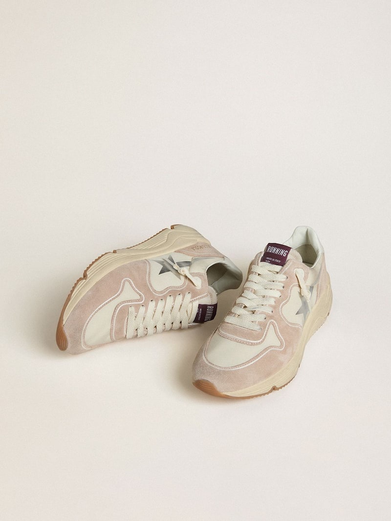 Golden Goose - Women's Running Sole in nylon and suede with silver printed star and leather heel tab in 