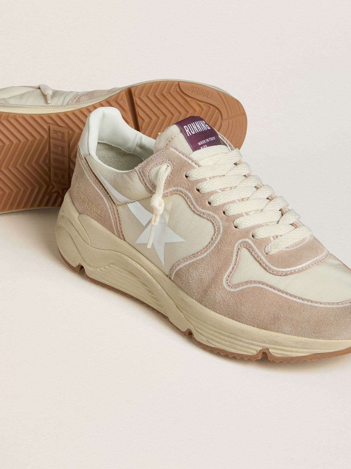 Golden Goose - Women's Running Sole in nylon and suede with silver printed star and leather heel tab in 