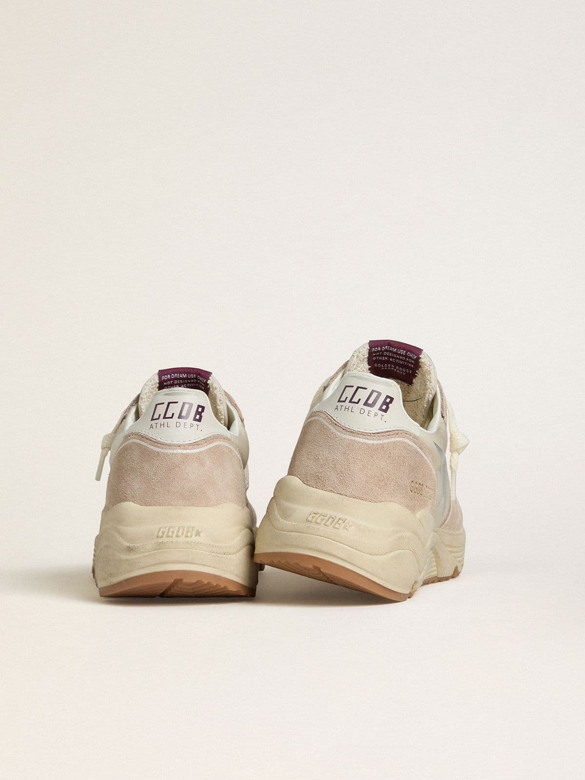 Golden Goose - Women's Running Sole in nylon and suede with silver printed star and leather heel tab in 