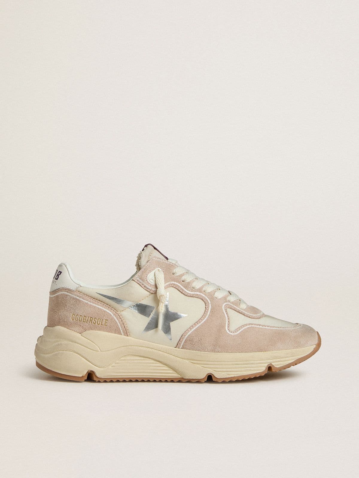 Golden Goose - Women's Running Sole in nylon and suede with silver printed star and leather heel tab in 