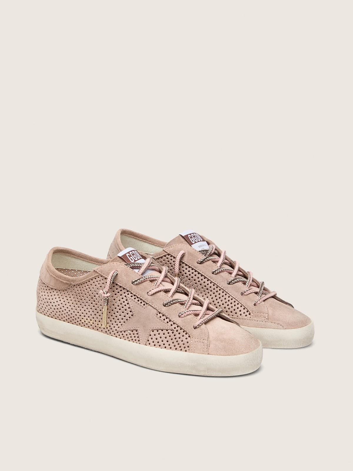 Golden Goose - Super-Star LTD donna in suede traforato rosa cipria con stella ton sur ton in 