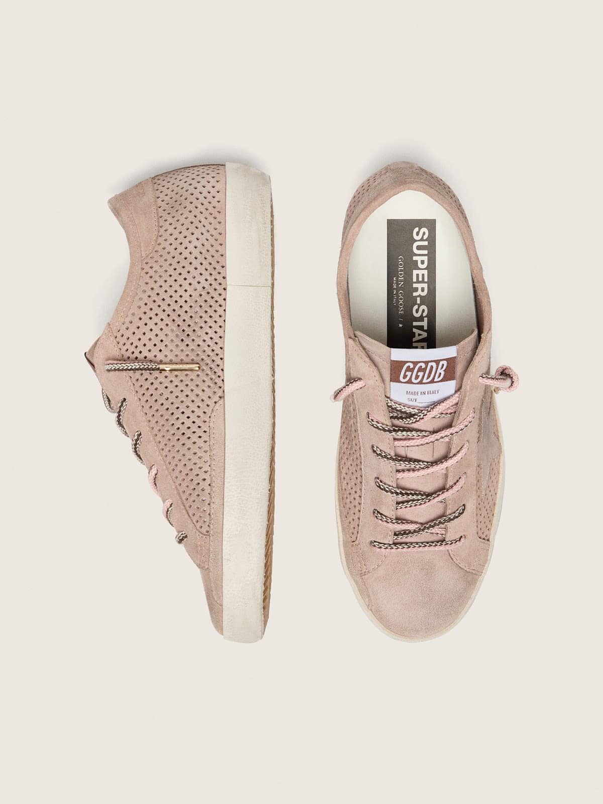 Golden Goose - Super-Star LTD donna in suede traforato rosa cipria con stella ton sur ton in 