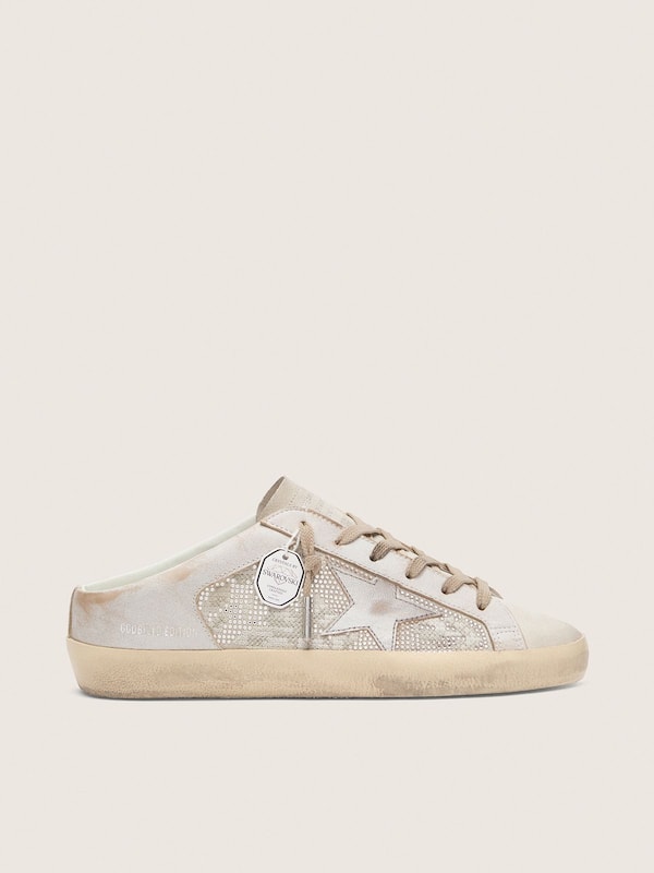 Golden Goose - Mules Super-Star LTD de mujer con Swarovski y estrella de piel laminada plateada in 