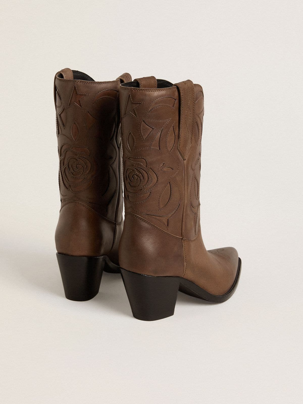 Golden Goose - Botas Wish Star de couro havana-rosado com detalhes embutidos tom sobre tom in 