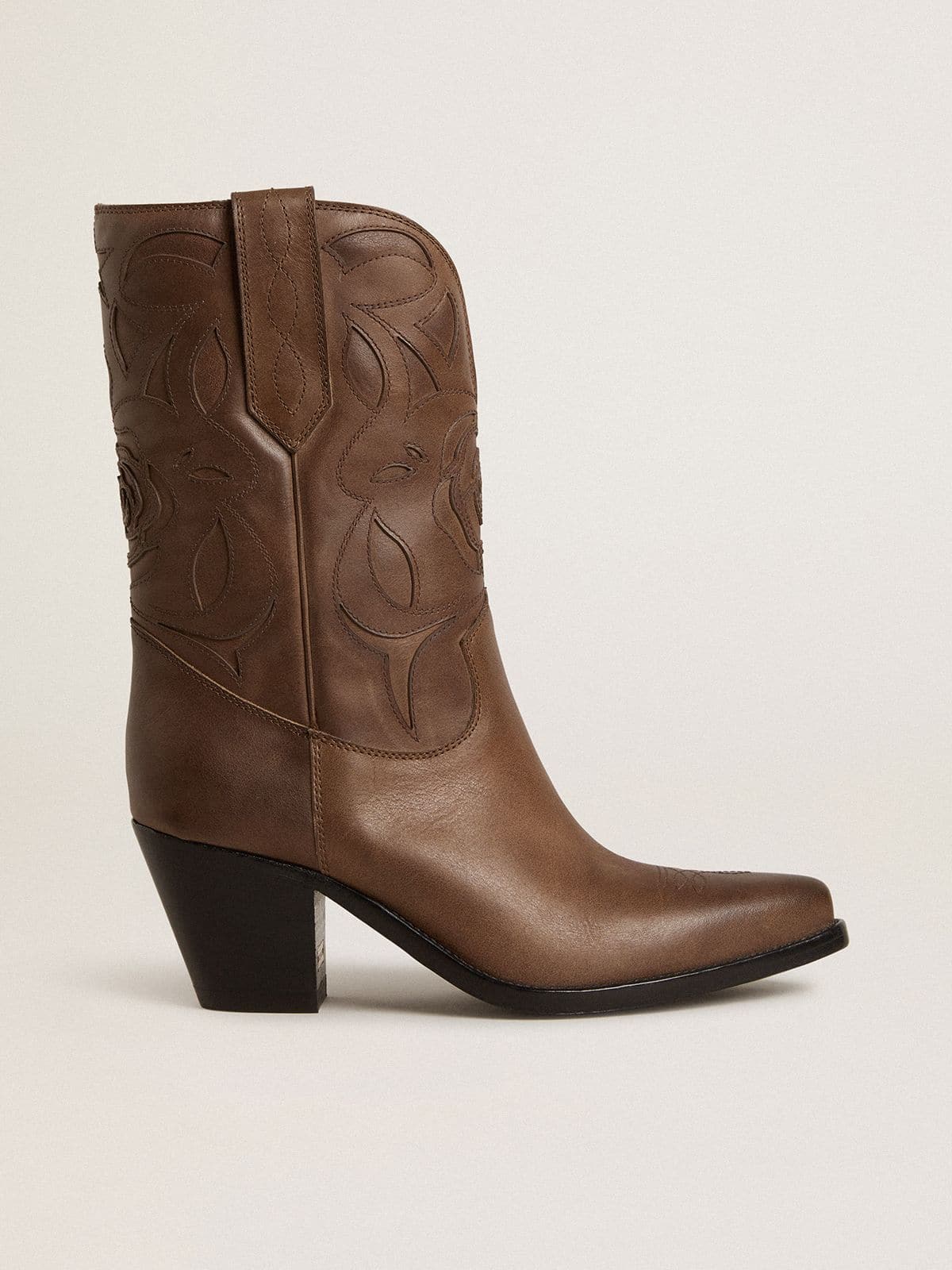 Golden Goose - Botas Wish Star de couro havana-rosado com detalhes embutidos tom sobre tom in 