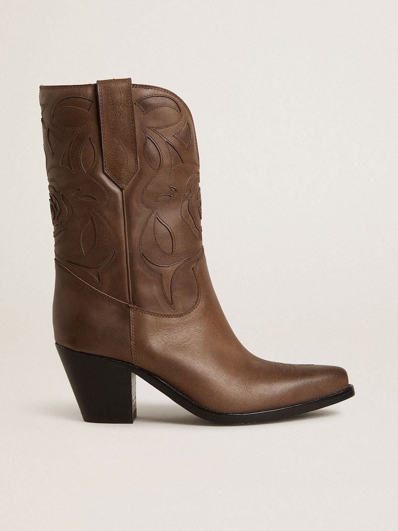 Wish Star boots in dove-gray leather with tone-on-tone inlay details