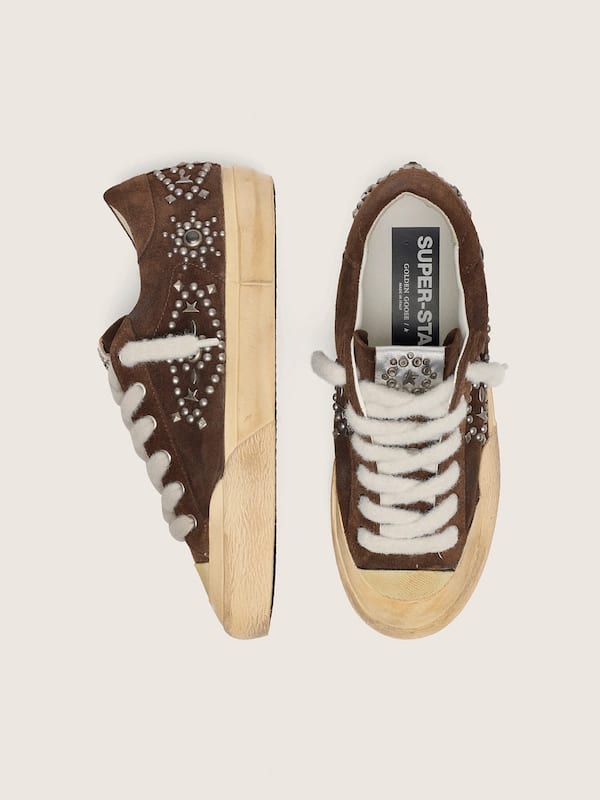 Golden Goose - Women's Super-Star Penstar in brown suede with studs in 