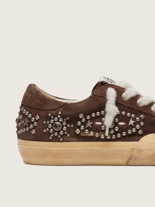 Golden Goose - Women's Super-Star Penstar in brown suede with studs in 