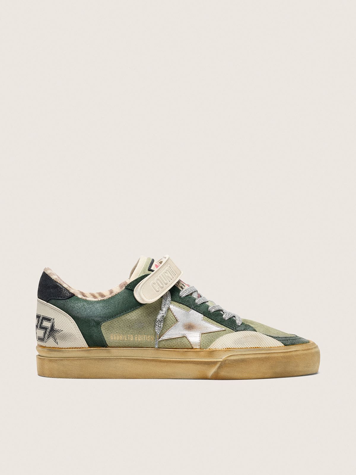 Golden Goose - Ball Star LAB pour femme en cuir velours vert avec &eacute;toile en cuir argent&eacute; et contrefort en cuir velours noir in 