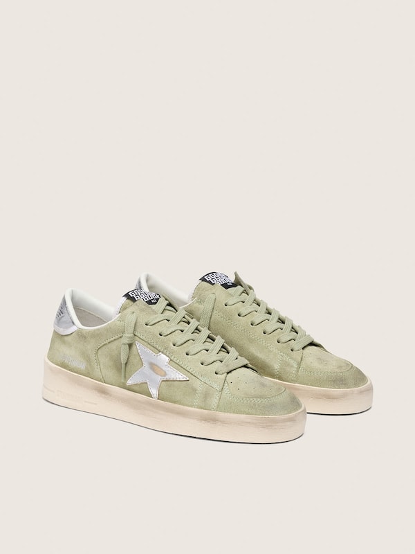 Stardan donna in suede verde salvia con stella laminata argento