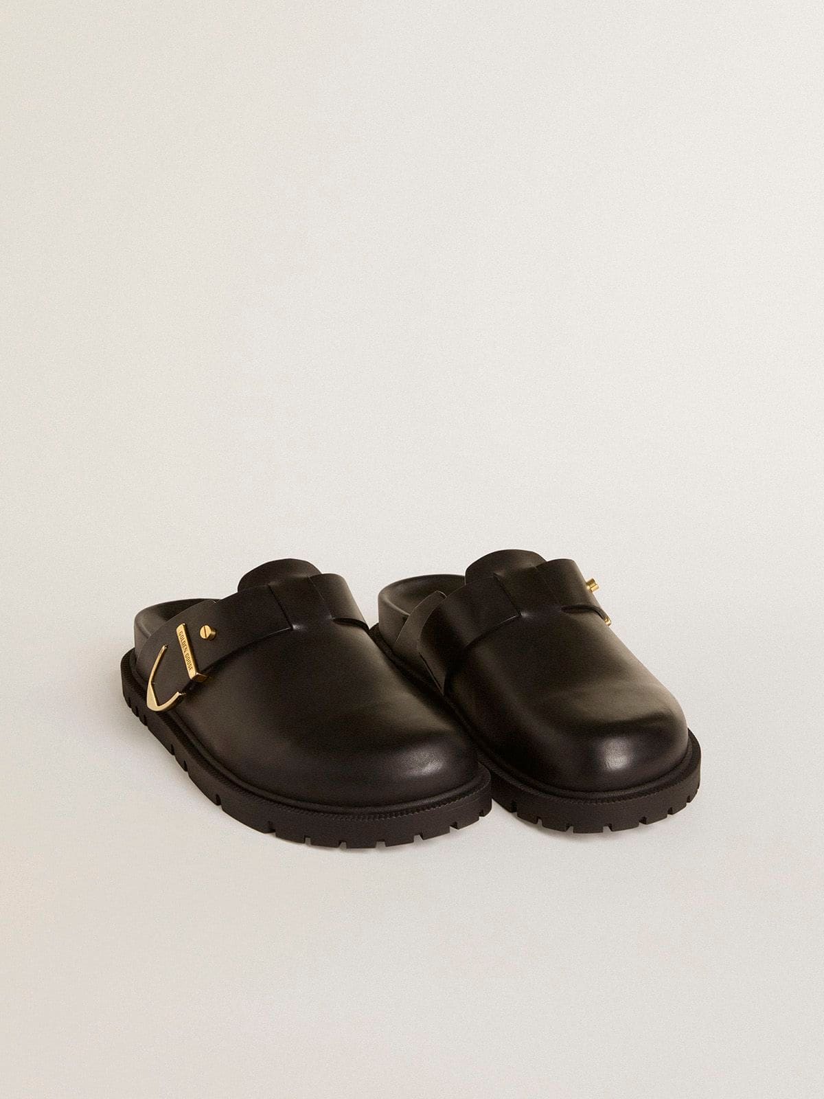 Golden Goose - Sabot Lucy Donna in pelle nera lucida con fibbia in metallo dorato in 
