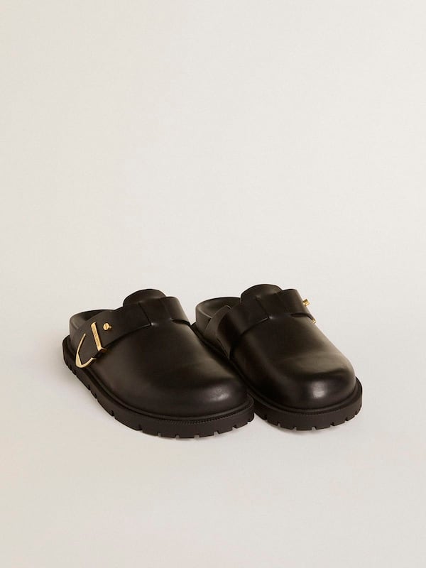 Golden Goose - Women's Lucy Sabot in glossy black leather with gold metal buckle in 