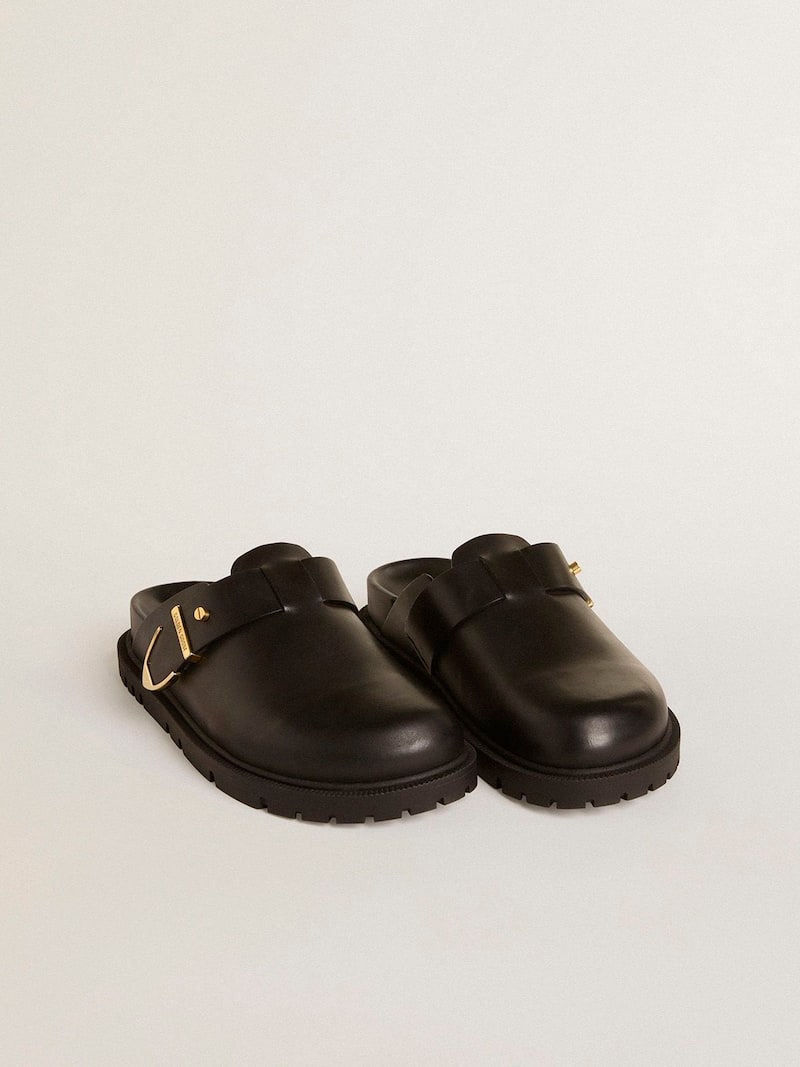 Golden Goose - Sabot Lucy donna in pelle nera lucida con fibbia in metallo dorato in 