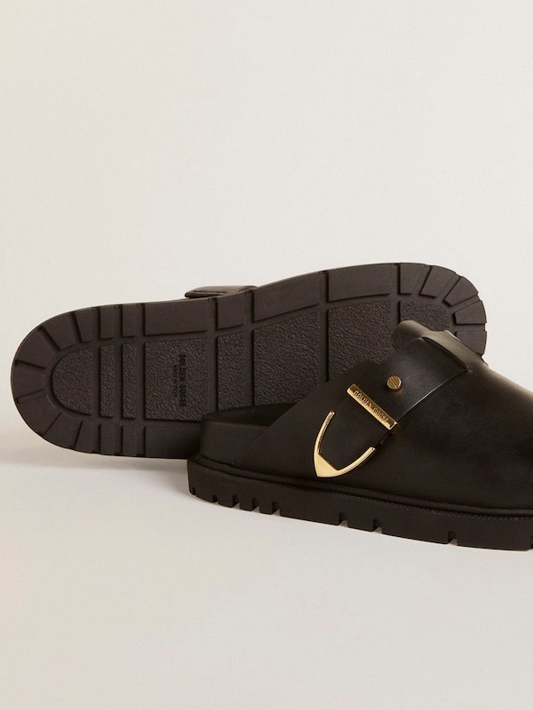 Golden Goose - Women's Lucy Sabot in glossy black leather with gold metal buckle in 