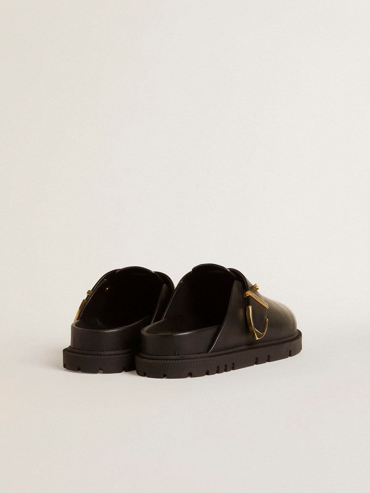 Golden Goose - Sabot Lucy Donna in pelle nera lucida con fibbia in metallo dorato in 