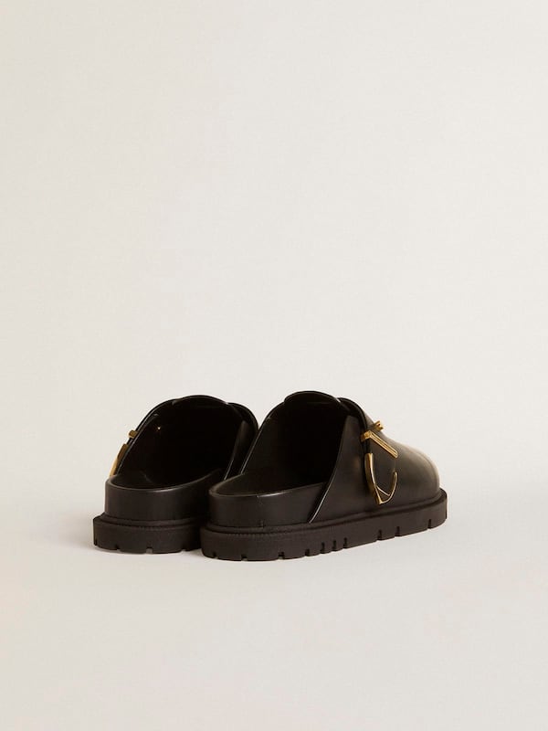 Golden Goose - Women's Lucy Sabot in glossy black leather with gold metal buckle in 