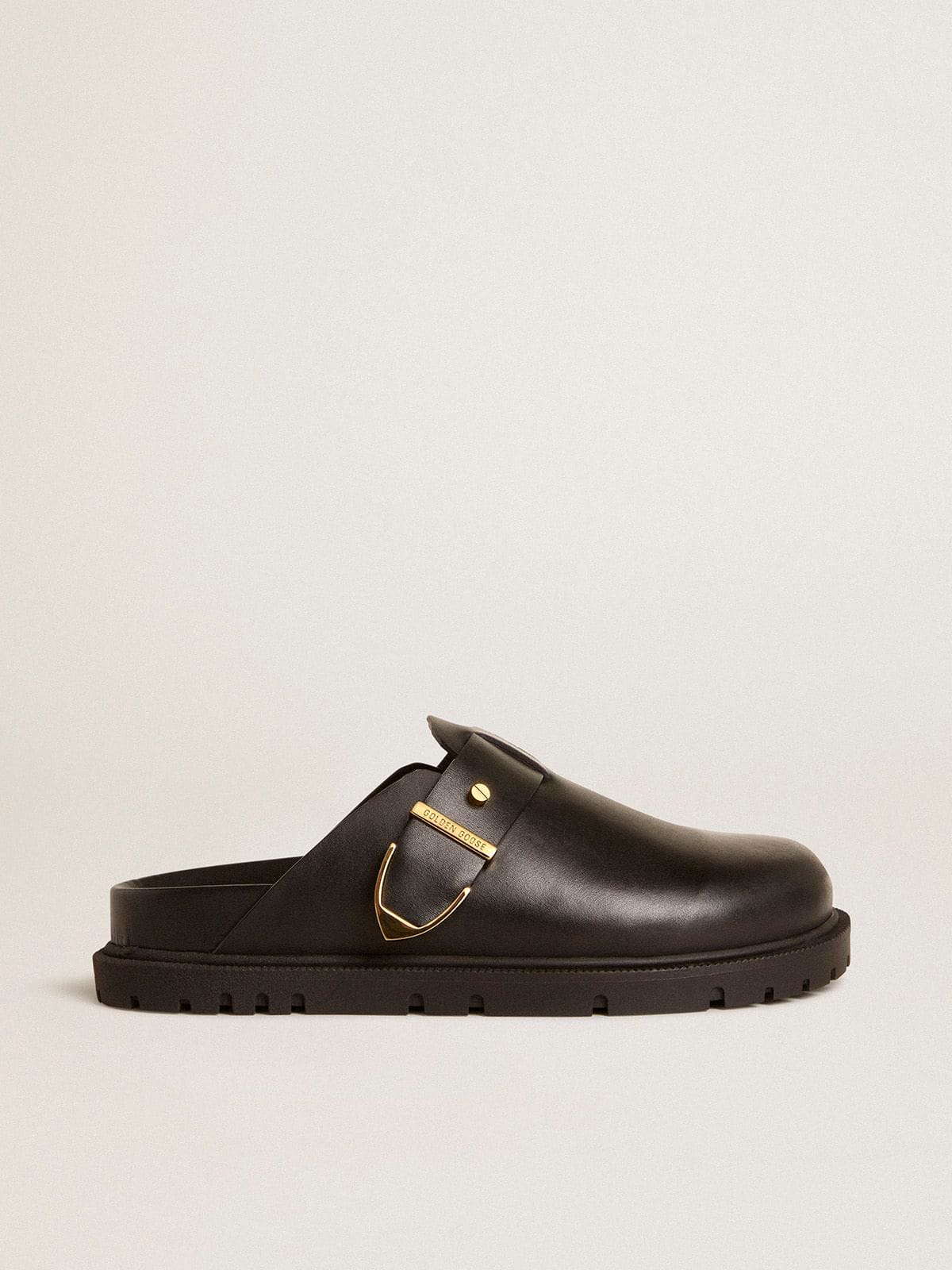 Golden Goose - Sabot Lucy Donna in pelle nera lucida con fibbia in metallo dorato in 